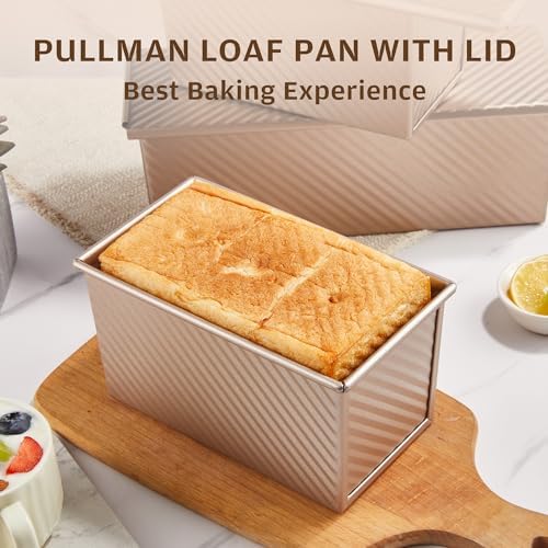 KITESSENSU Pullman Loaf Pan with Lid, 1 lb Dough Capacity Non-Stick
