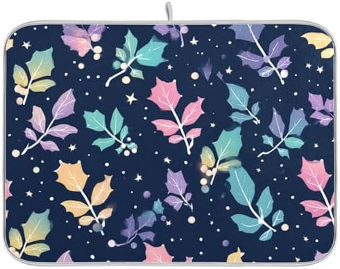 OTVEE Festive Holly Star Art Dish Drying Mat for Kitchen Counter