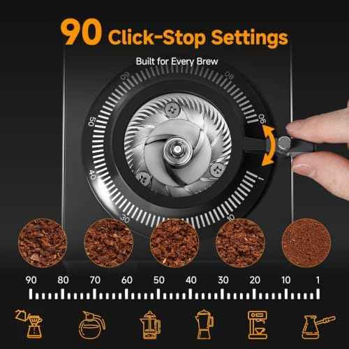 AMZCHEF 64mm Flat Burr Coffee Grinder, 90 Grind Settings