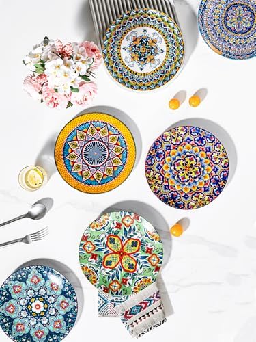 HENXFEN LEAD Boho Ceramic Salad & Dessert Plates Set of 6, 8.5 Inch
