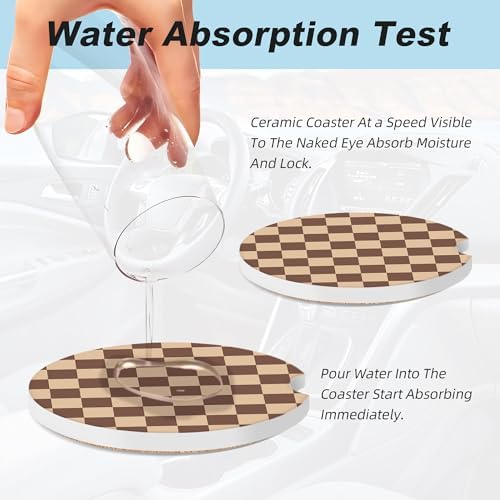 Brown Checkered Car Coasters for Cup Holders,2 Pack Car Cup Holder