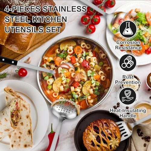 Pleafind 4-Pcs Cooking Utensils Set, Stainless Steel Kitchen Utensils