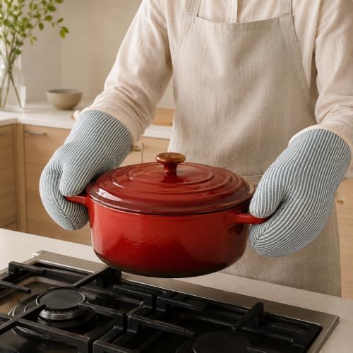 Cotton Oven Mitts 1 Pair, Heat Resistant Blue Oven Mitts