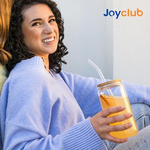 Joyclub 20Pcs Glass Cups with Bamboo Lids and Straws Bulk 16 oz Can