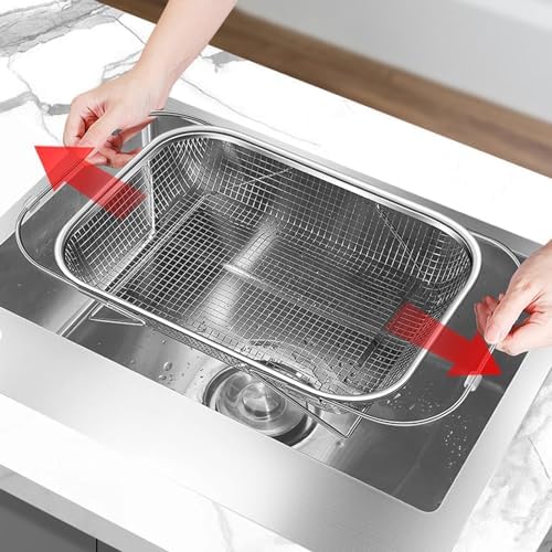 Retractable Drain Basket Fine Mesh Expandable Sink Colander Stainless