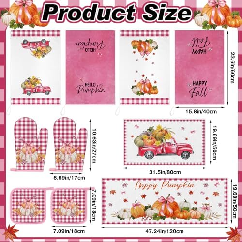 Fanfanwin 10-Piece Fall Pumpkin Kitchen Decor Set, Pink