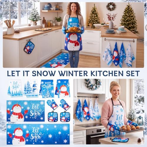 Nuanchu 12 Pcs Blue Let It Snow Christmas Kitchen Decor and