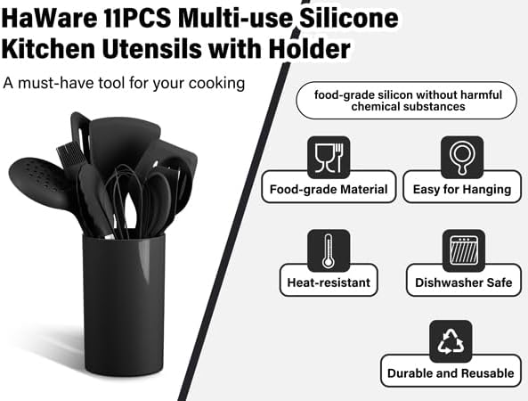 HaWare 11 PCS Silicone Cooking Utensils Set, Heat Resistant Kitchen Utensils - Image 3