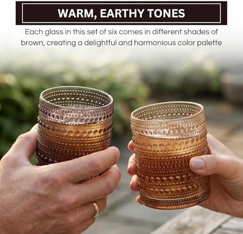 Venus Amber Brown Hobnail Highball Glasses Vintage Tumblers Set of 6