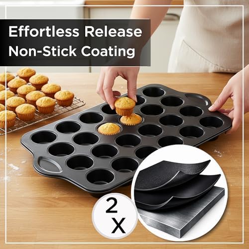Wrenbury Mini Muffin Pan 24 Cup - Nonstick Small Cupcake Tin, 1.8in