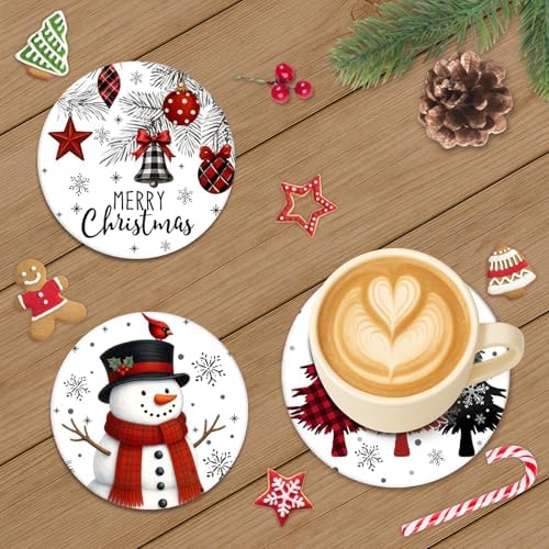 Christmas Coasters for Drinks, Set of 6 Ceramic Stone Snowman