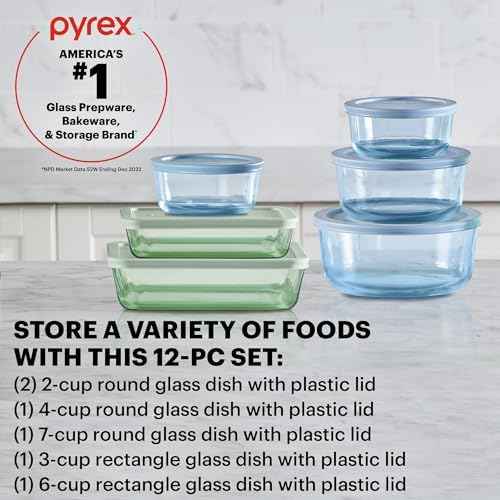 Pyrex Colors Tinted Food Storage Container Set, 12-Piece