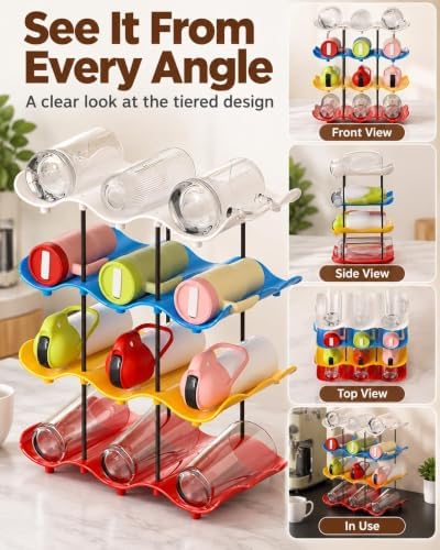 Stackable Wave Cup Storage Rack Water Bottle Organizer for Cabinet
