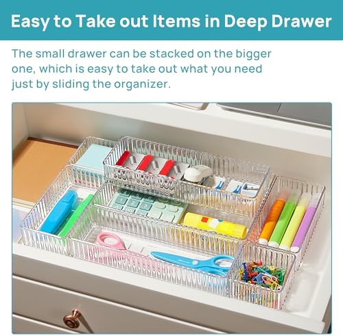Vtopmart 7 PCS Clear Makeup Drawer Organizers Bins, 4-Size Stackable