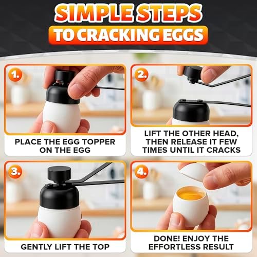 Egg Cracker Tool for Raw Eggs, Pull-and-Release Topper (Black)