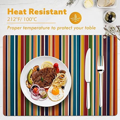 Colorful Stripes Placemats Set of 4, Rainbow Vertical Stripe Faux