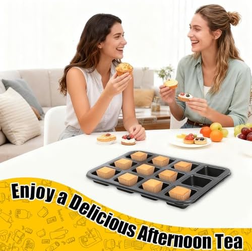 2 Pack Brownie Pan with Dividers, 12-Cavity Muffin Baking Pans