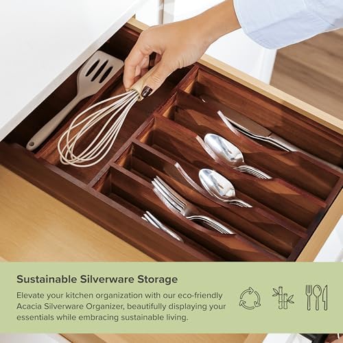 KitchenEdge Acacia Silverware and Utensil Organizer, 10.5 Inch