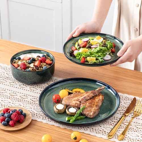 vancasso Starry 12 Pieces Dinnerware Sets for 4, Green Reactive Glaze