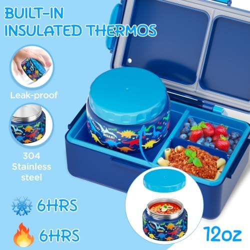 Bento Lunch Box for Kids–3 Compartment Leak Proof Insulated Lunch