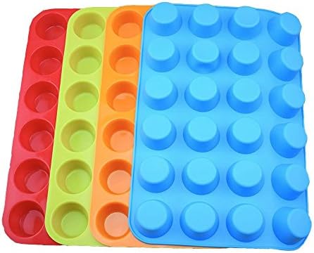 Silicone Mini Muffin Pan, Qtopun 4 Pack 24 Cups Silicone Mold Cups
