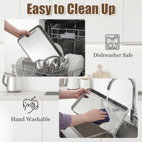 2 Pack Stainless Steel Quarter Sheet Pans, 12.2×9.4×1'' Heavy Duty
