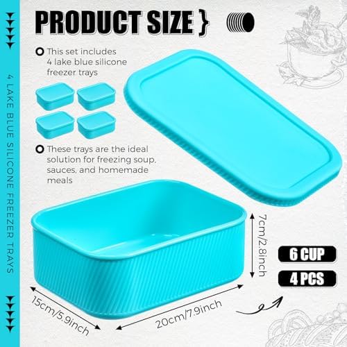 Nuogo 4 Pcs 6 Cup Silicone Freezer Trays with Lid Soup Containers