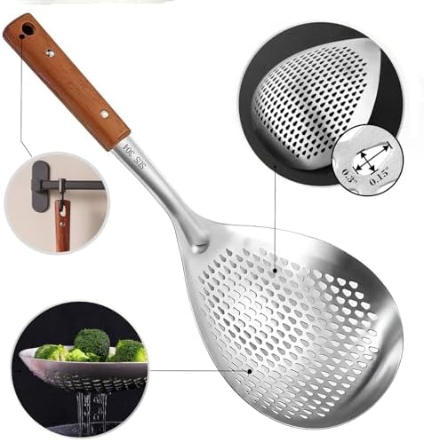 Stainless Steel Mesh Spider Strainer Wooden Handle On Pasta Noodle