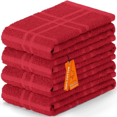 DecorRack Large Kitchen Towels, 100% Cotton, Plaid Rags, 15 x 25