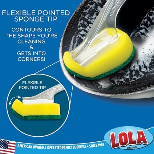 LOLA Dish Brush with Soap Dispenser, 1 Brush & 6 Refills
