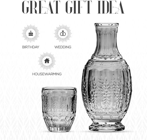 Elle Decor Bedside Water Carafe and Glass Set - Tumbler Lid, Vintage