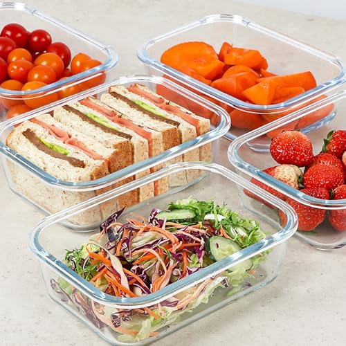 KOMUEE 30 oz 5 Pack Glass Meal Prep Containers with Lids