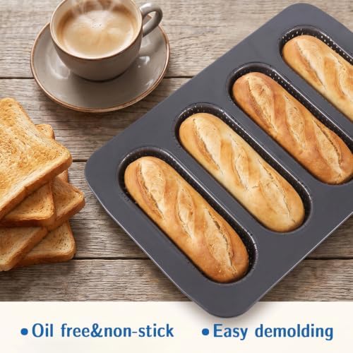 3-Pack Hot Dog Bun Pan, 4-Cavity Perforated Carbon Steel Bread Loaf