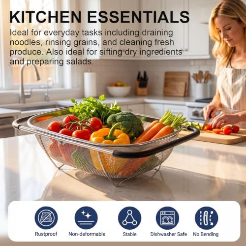 Stainless Steel Over the Sink Colander & Drain Hair Catcher, 4.3 QT