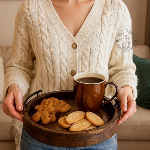 Handmade Round Wooden Serving Tray Set of 2 Rustic Deep Design with