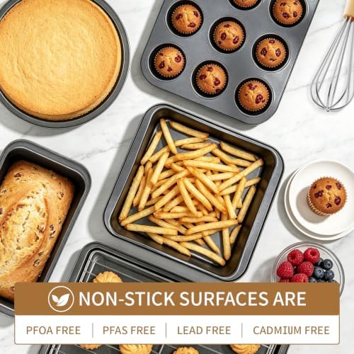 9 PCS Bakeware Sets, Baking Pans for Oven with Wider Grips, Baking Pan