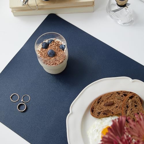 DOLOPL Navy Blue Placemats Set of 6, Wipeable Faux Leather Place Mats