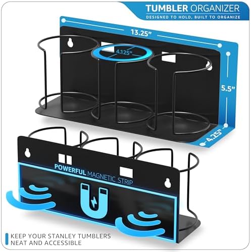 Sorbus Magnetic Cup Holder for Fridge, 3-Cup Organizer (Black, 2 Pack)