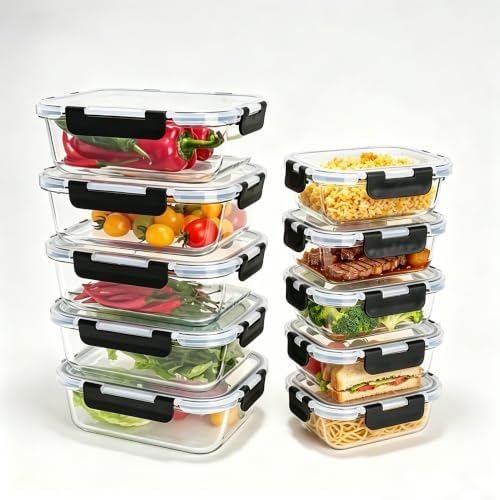 Glass Food Storage Containers with Airtight Lids, Set of 10