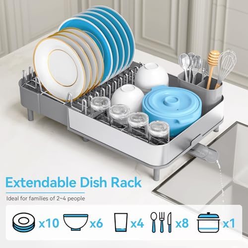 Urackify Expandable Stainless Steel Dish Drying Rack, Gray