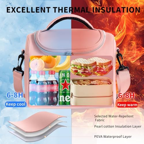 Insulated Lunch Bag Tote for Women, Pink