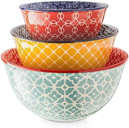DOWAN Mixing Bowls, Ceramic Mixing Bowls for Kitchen, Colorful Vibrant