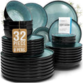 32 Piece Stoneware Dinnerware Set for 8, Handcrafted Plates and Bowls Set