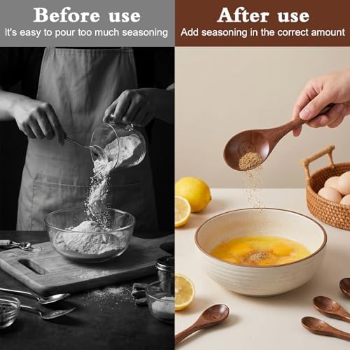 Nogeqi 4PCS Wooden Measuring Spoons Set, Natural Acacia Wooden Table