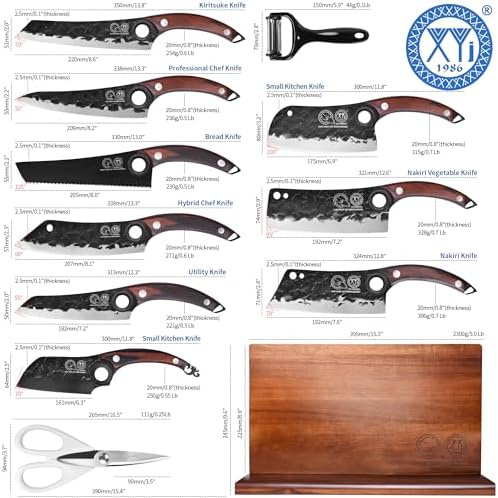 XYJ Knife Set with Acacia Wood Magnetic Knife Block