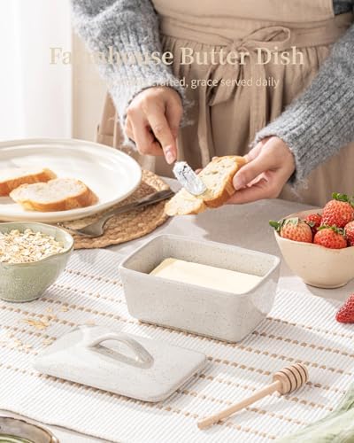 Besmeety Ceramic Butter Dish with Lid for Countertop, European 250g