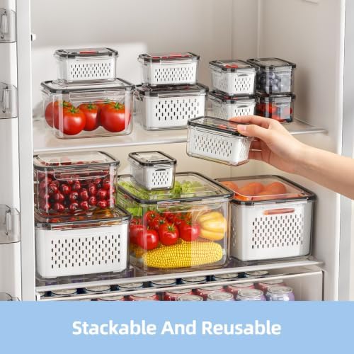 8 Pack Fruit Storage Containers for Fridge with Removable Colanders