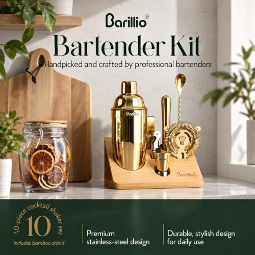 Barillio Gold Bartender Kit - Stainless-Steel Cocktail Shaker Set