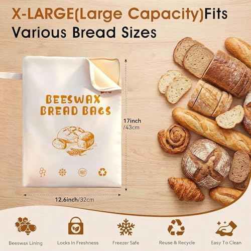 2 Pack Reusable Beeswax Bread Bags for Sourdough