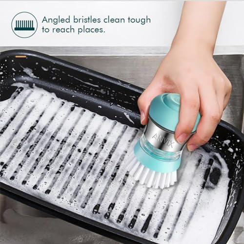 Soap Dispensing Palm Brush, Stainless Steel, Tiffany Blue